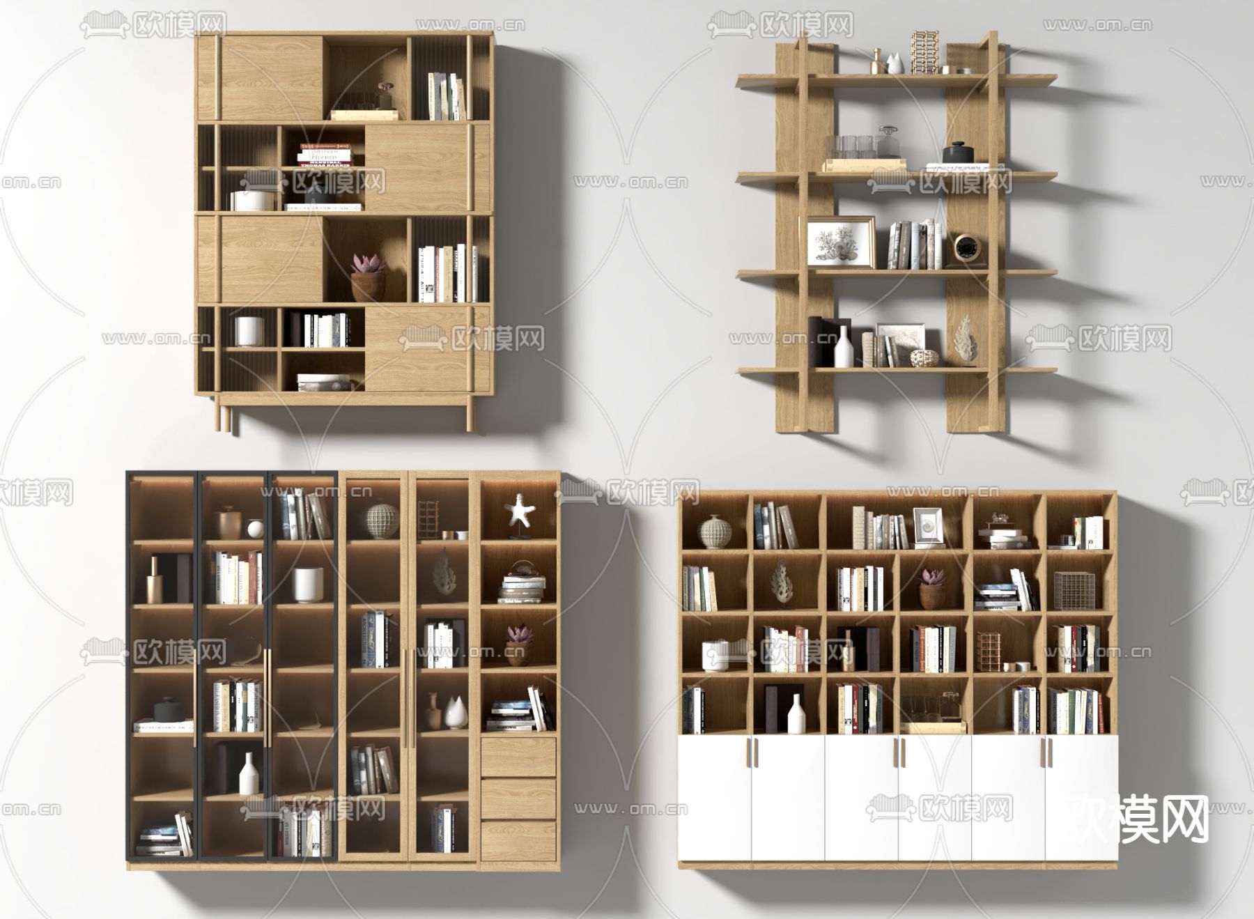 实木书柜 壁柜吊柜su模型下载（渲染图1）