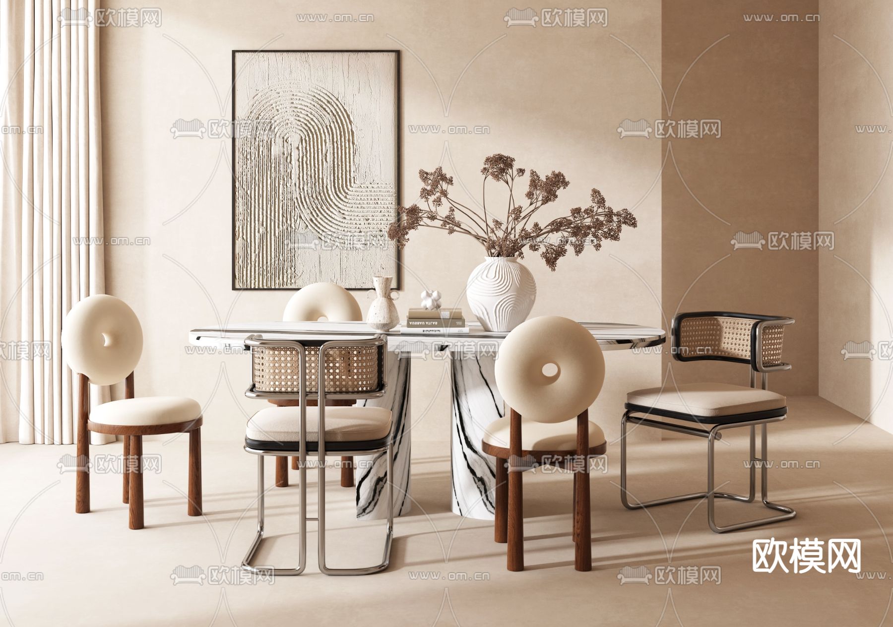 侘寂风餐桌椅3d模型下载