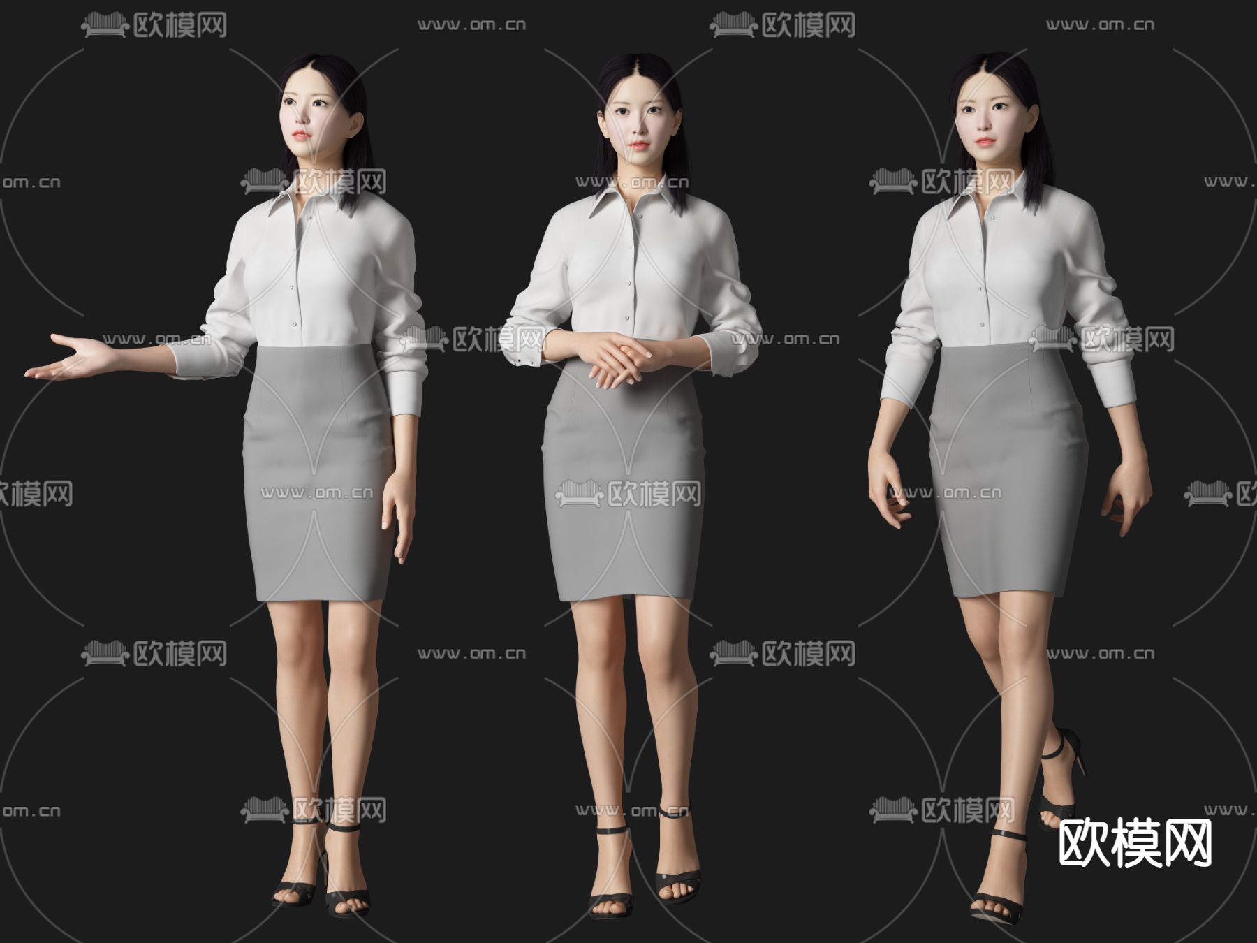 服务员 秘书 美女人物3d模型下载