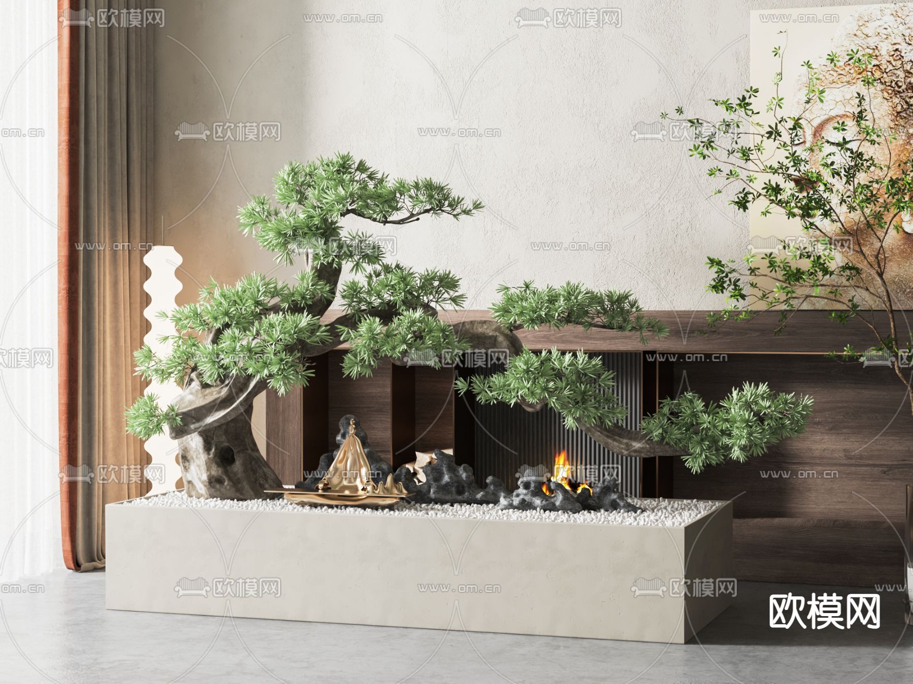 新中式松树 景观石 植物堆3d模型下载_ID12272687_3dmax免费模型-欧模网