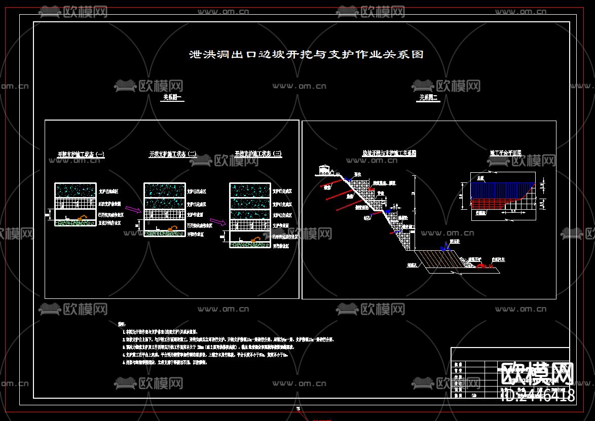 泄洪隧洞进出口开挖支护cad施工图下载（渲染图8）