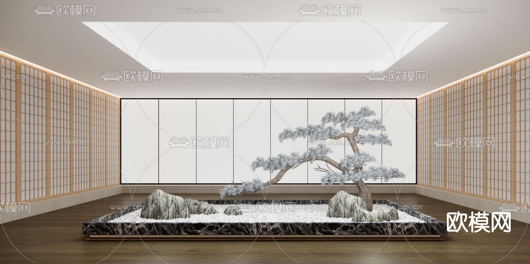 新中式室内枯山水景观小品su模型下载_ID12274947_sketchup模型下载-欧模网