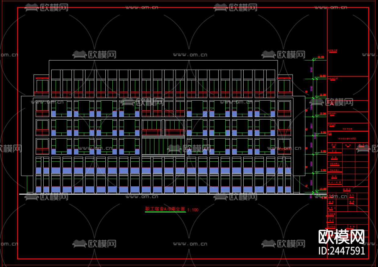 现代厂区职工宿舍建筑CAD施工图下载（渲染图2）