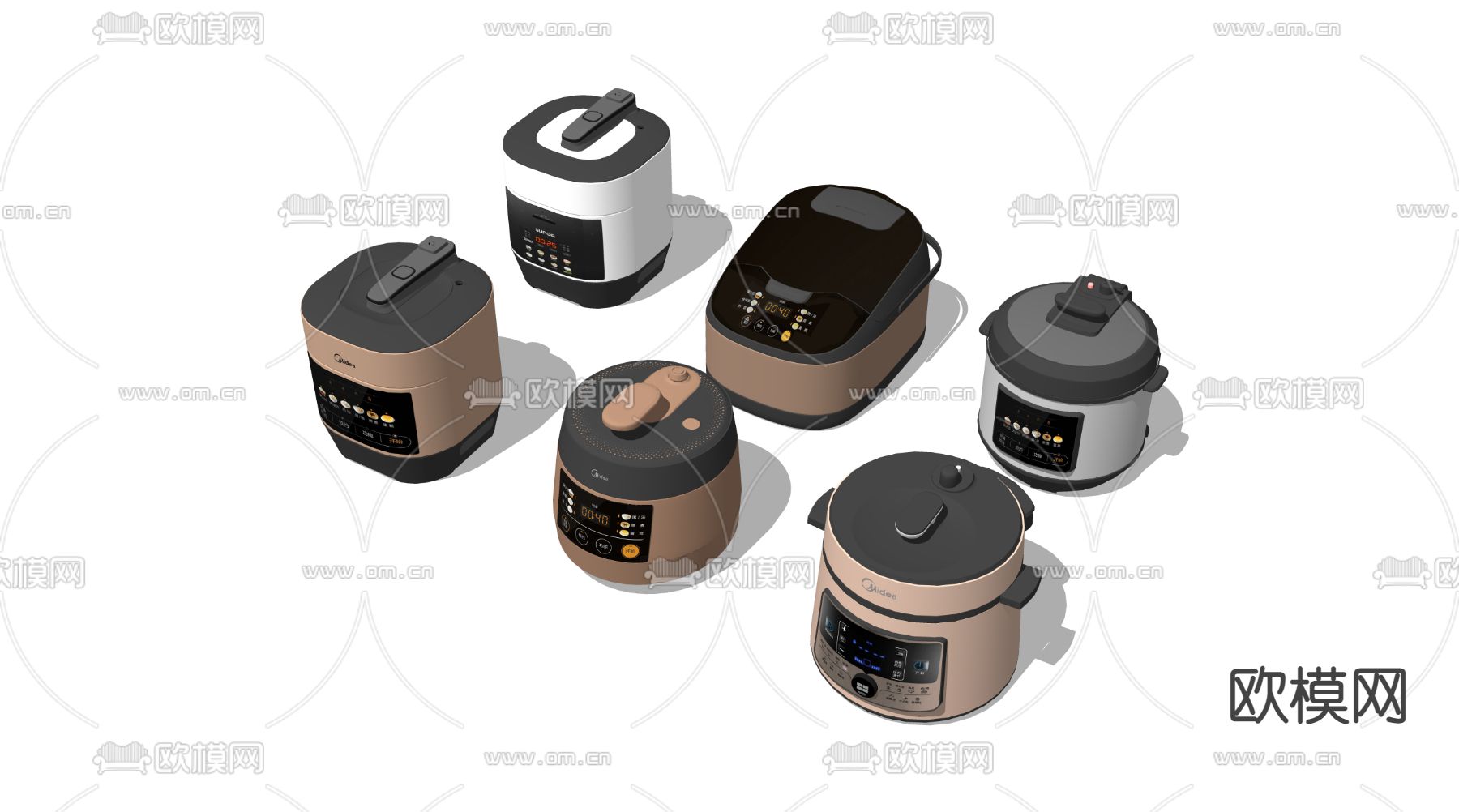 现代多功能电饭煲su模型下载（渲染图3）