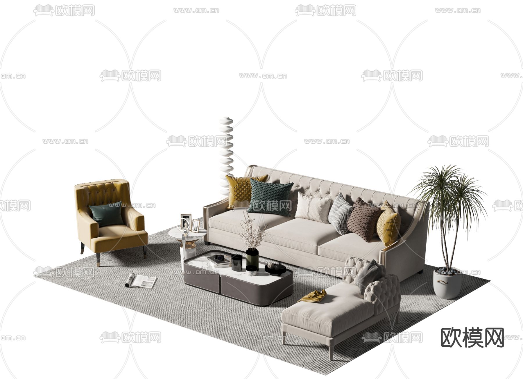美式组合沙发3d模型下载