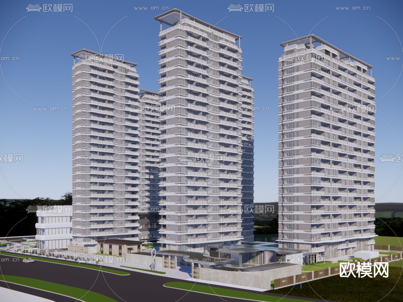 现代住宅小区 高层住宅建筑外观su模型