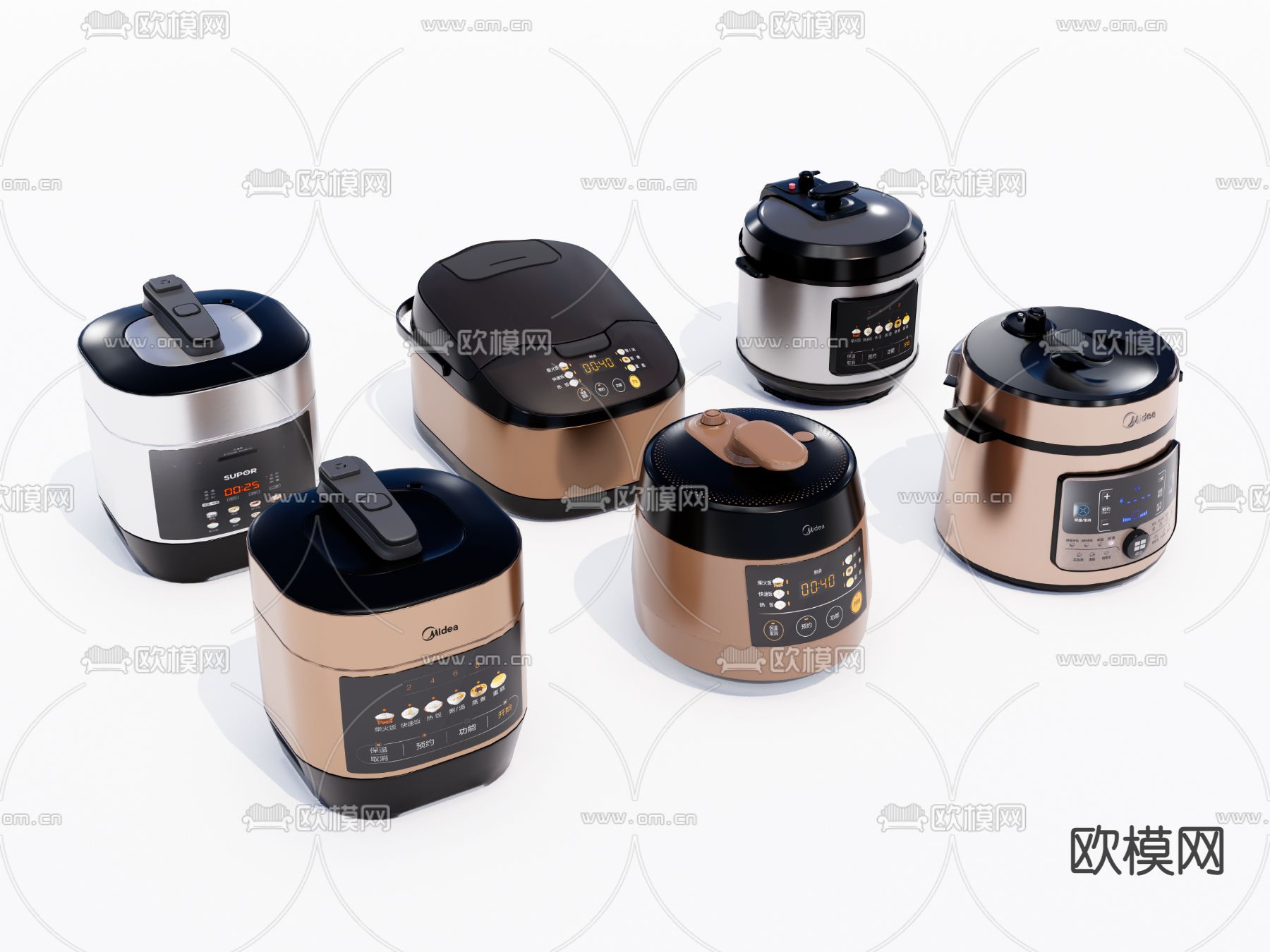 现代多功能电饭煲su模型下载（渲染图1）