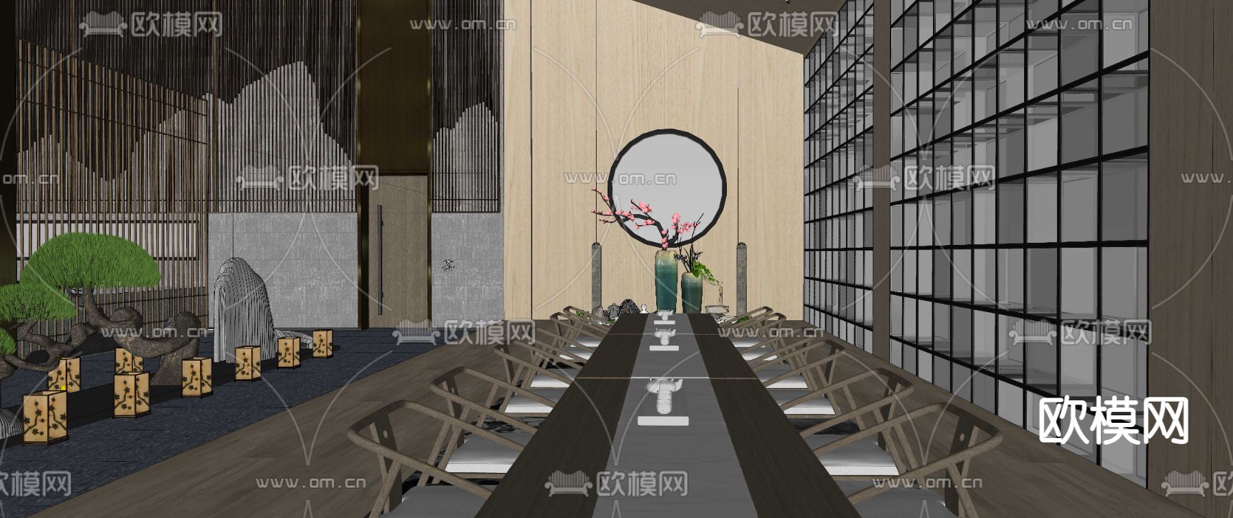 新中式茶楼 品茶区su模型下载（渲染图2）