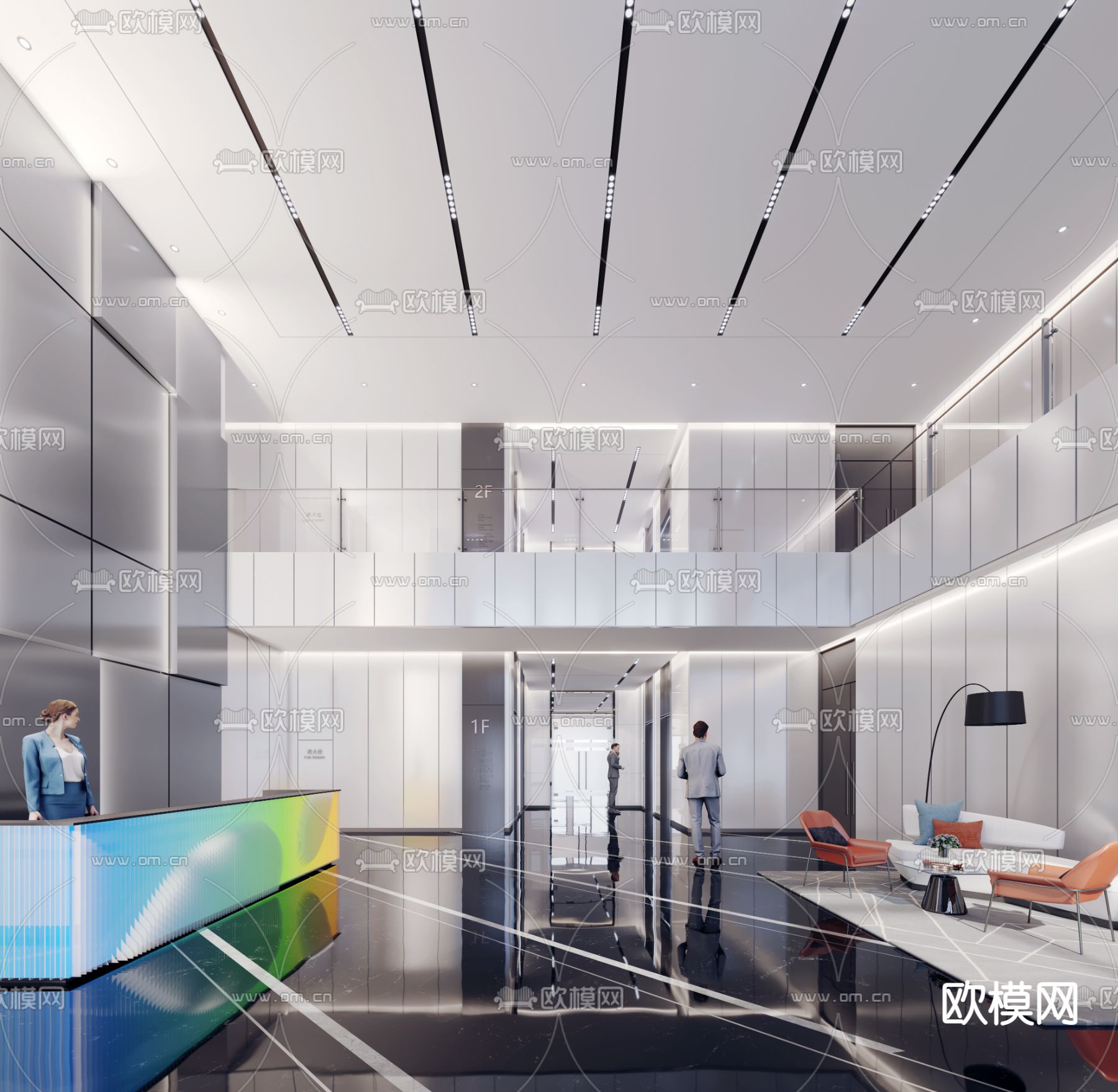 办公楼大堂 写字楼3D模型下载（渲染图1）