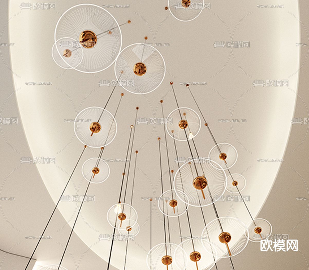 轻奢圆形艺术吊灯su模型下载（渲染图1）