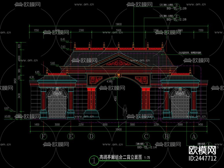 歐式U型亭廊CAD施工圖下載(渲染圖5)