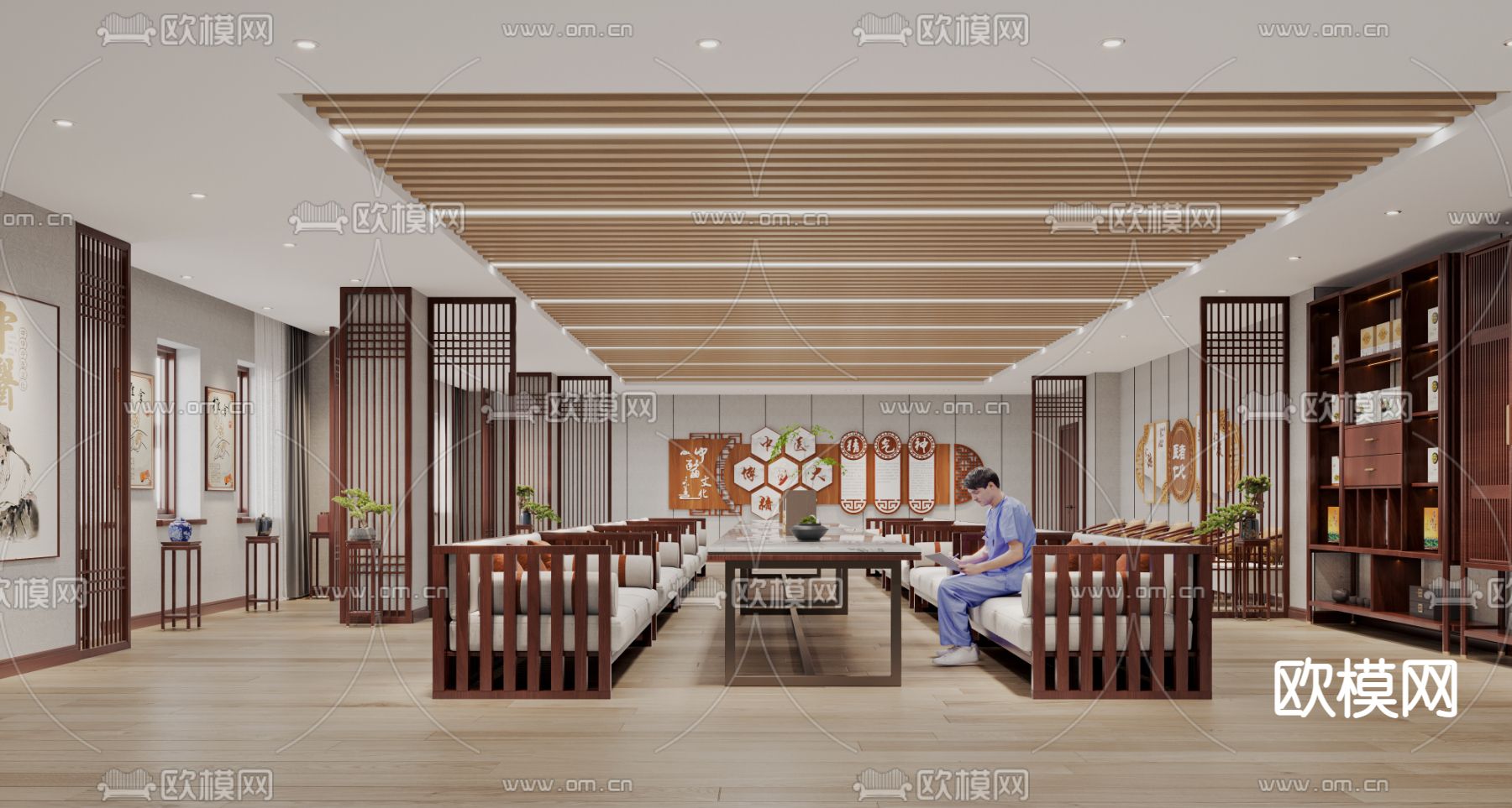 中式医院输液区 等候区3d模型下载