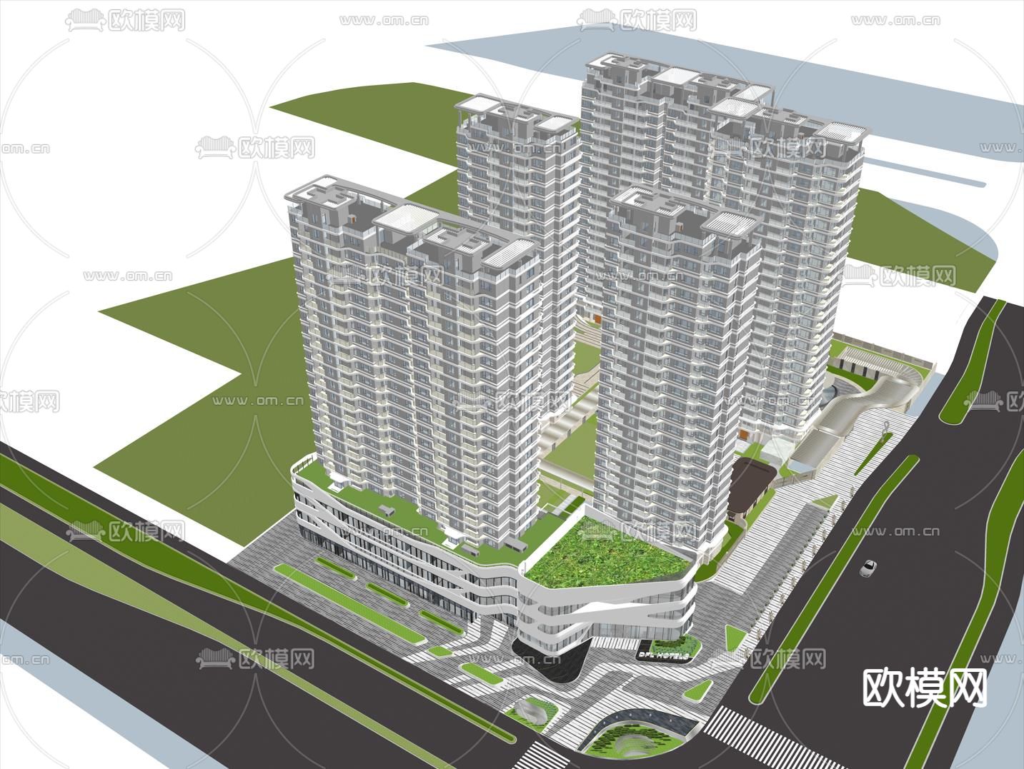 现代住宅小区 高层住宅建筑外观su模型