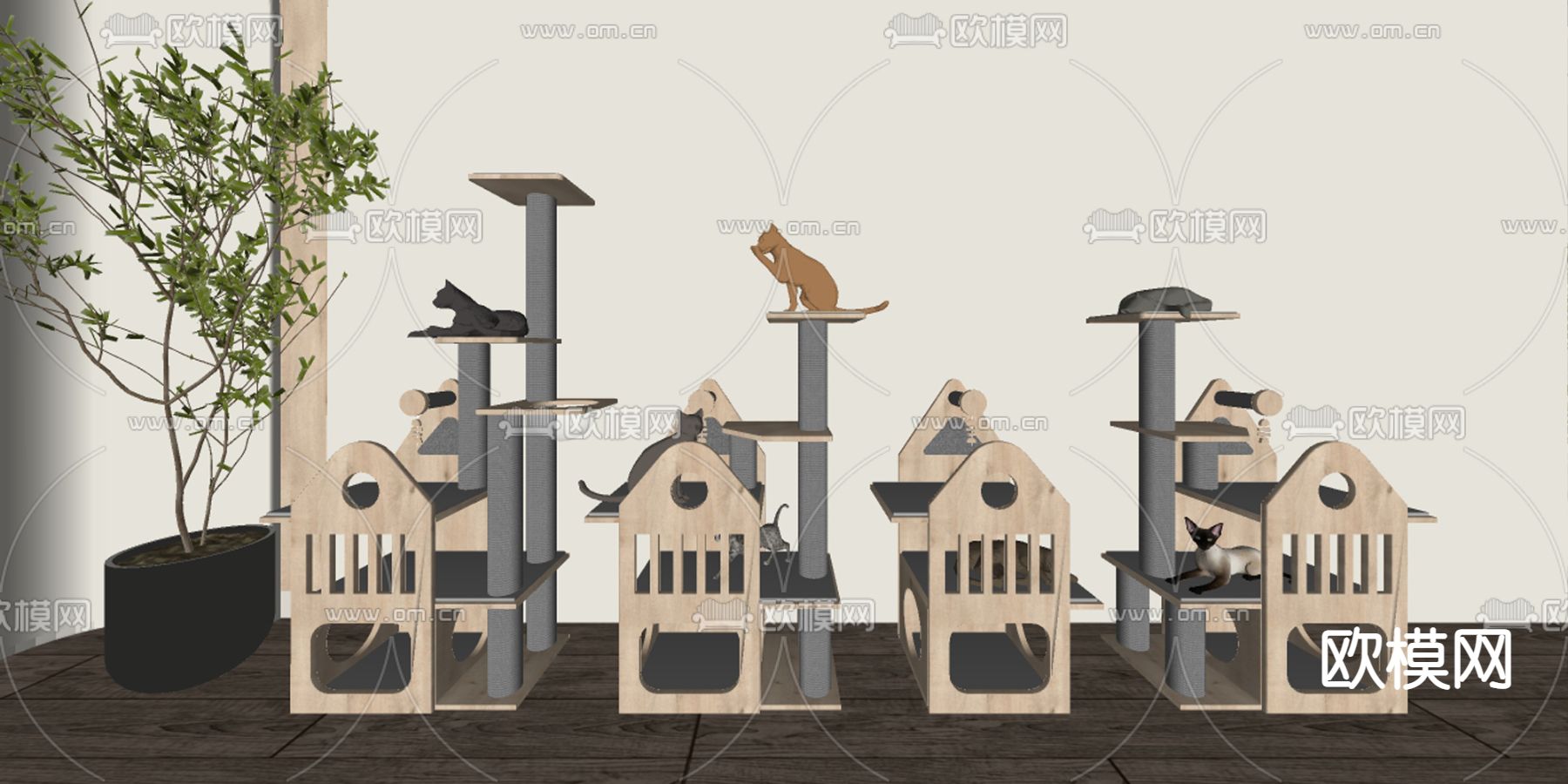 猫窝 猫爬架su模型下载（渲染图2）