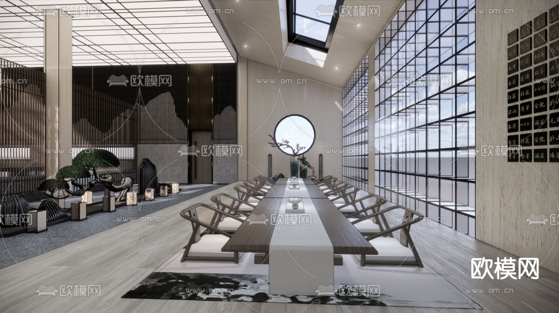 新中式茶楼 品茶区su模型下载（渲染图1）