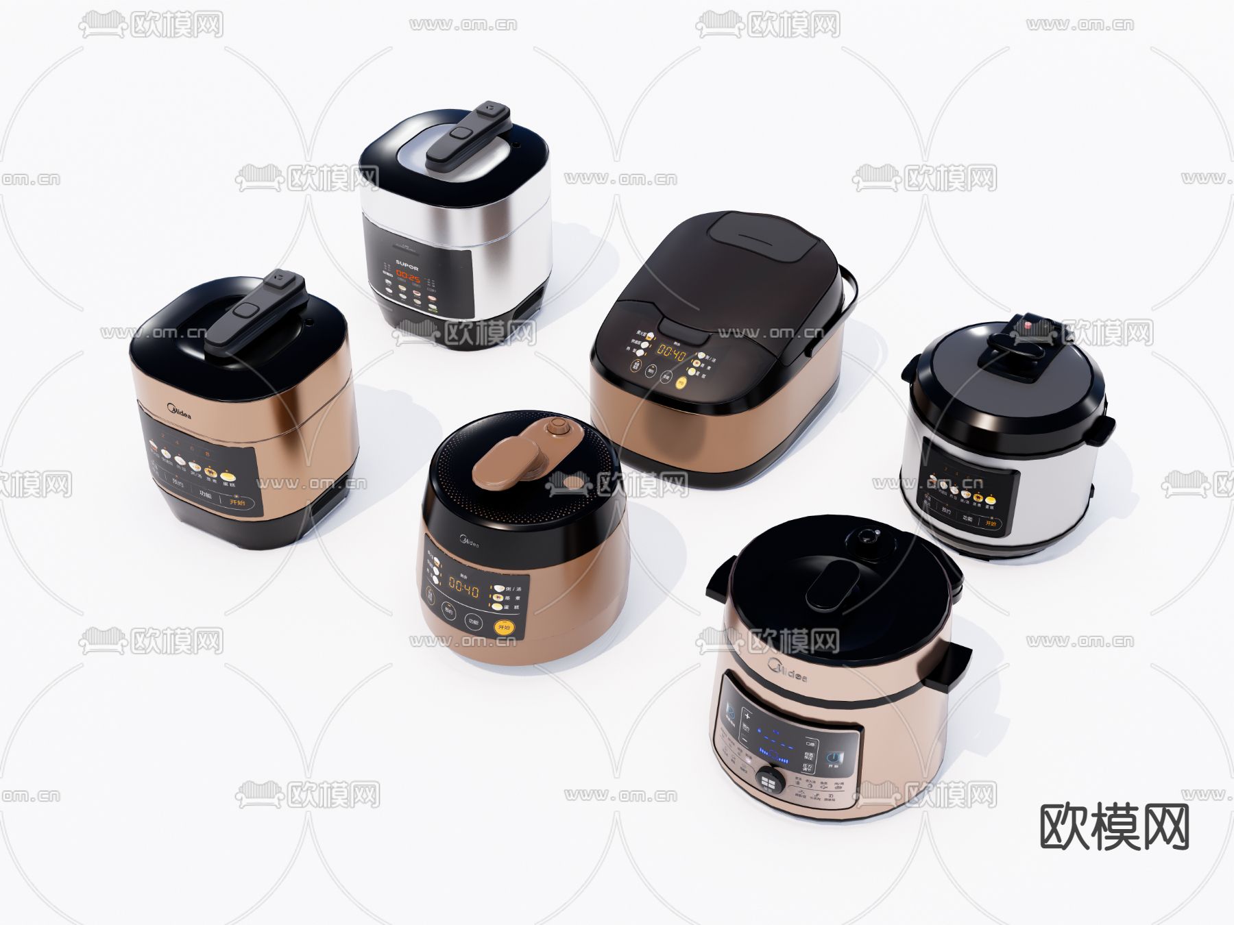现代多功能电饭煲su模型下载（渲染图2）
