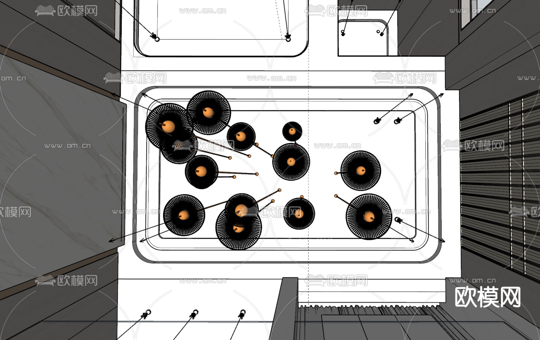 轻奢圆形艺术吊灯su模型下载（渲染图2）
