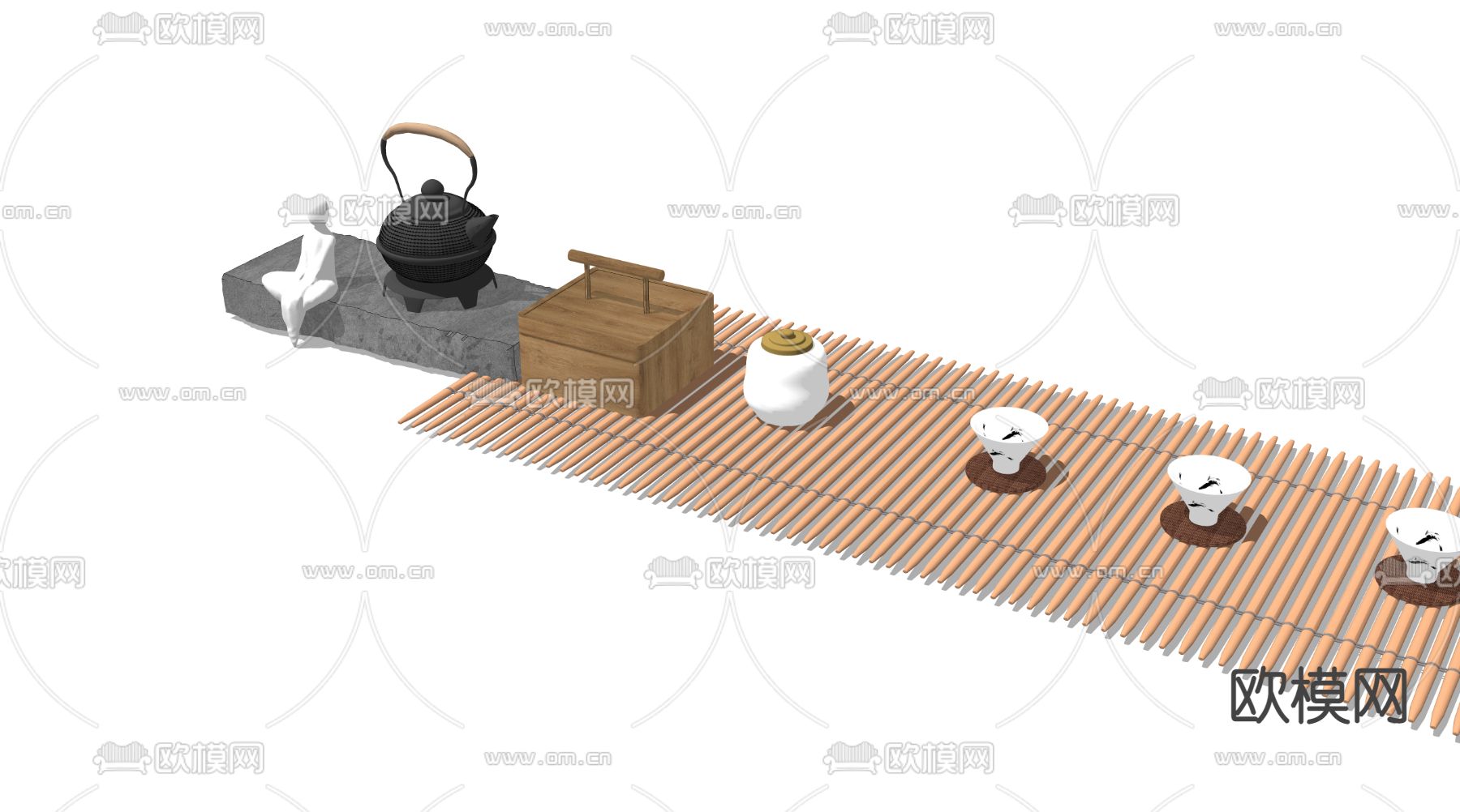 新中式禅意茶具 杯子su模型下载（渲染图3）