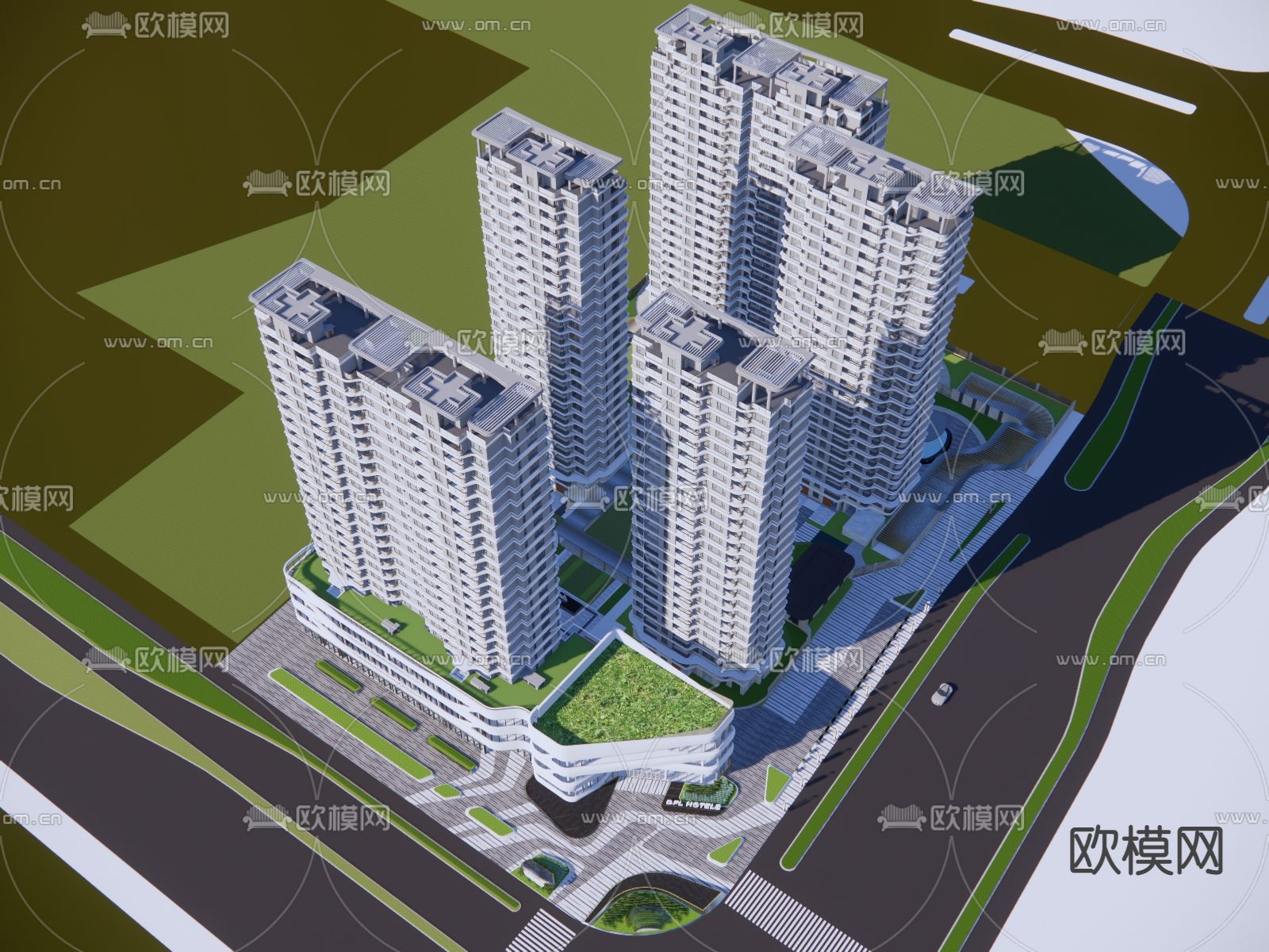 现代住宅小区 高层住宅建筑外观su模型