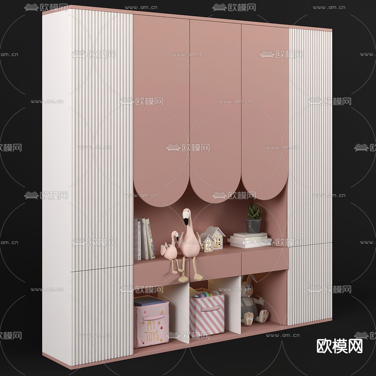 北欧儿童衣柜 书柜3d模型下载（渲染图2）