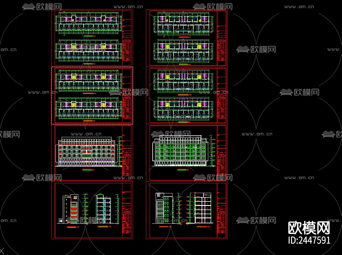 现代厂区职工宿舍建筑CAD施工图下载（渲染图1）