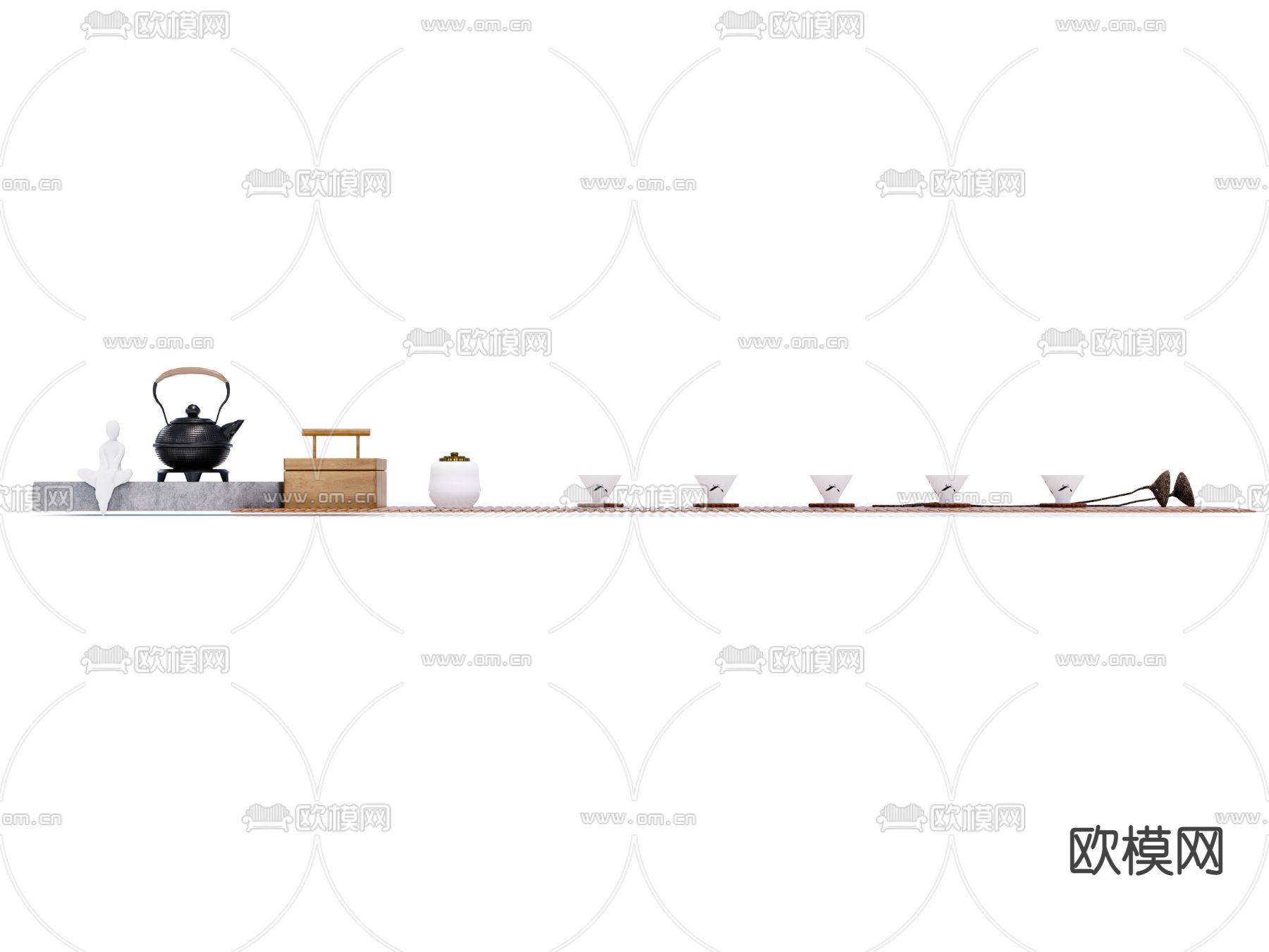 新中式禅意茶具 杯子su模型下载（渲染图2）