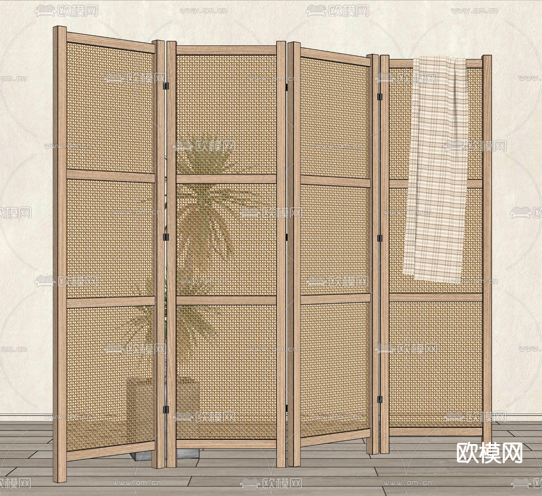 日式藤编屏风隔断su模型下载（渲染图2）