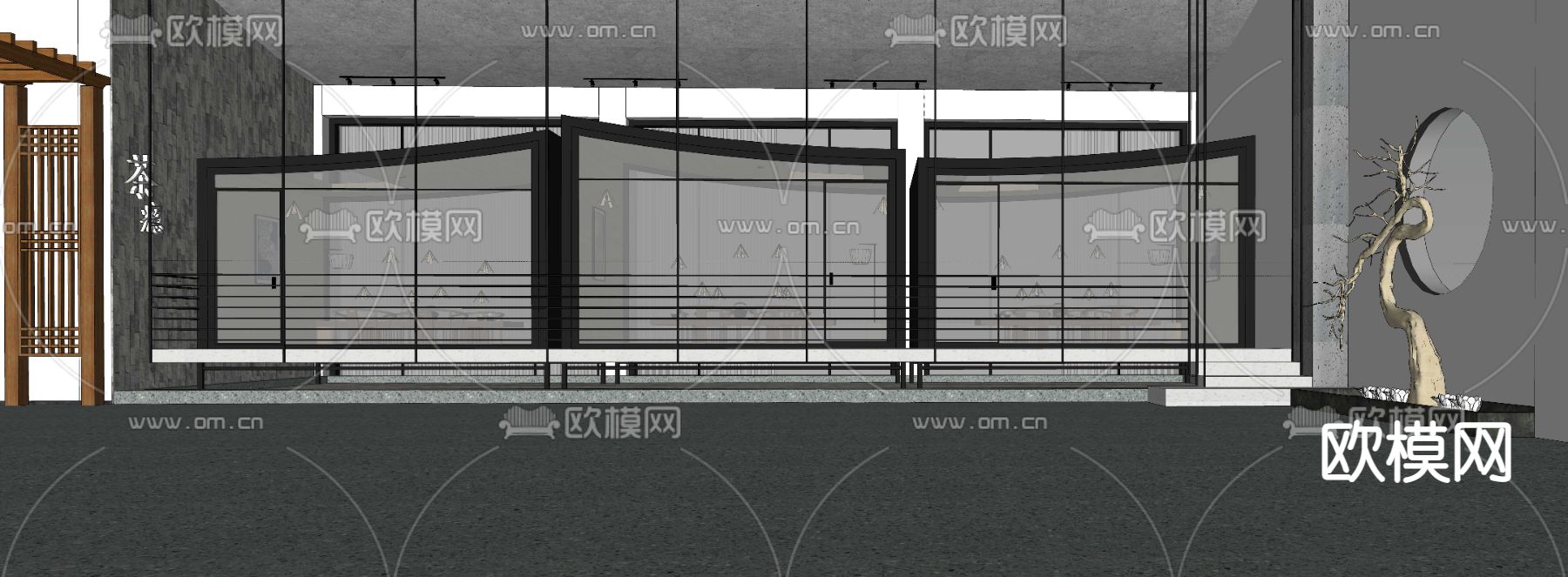 新中式茶楼 茶室su模型