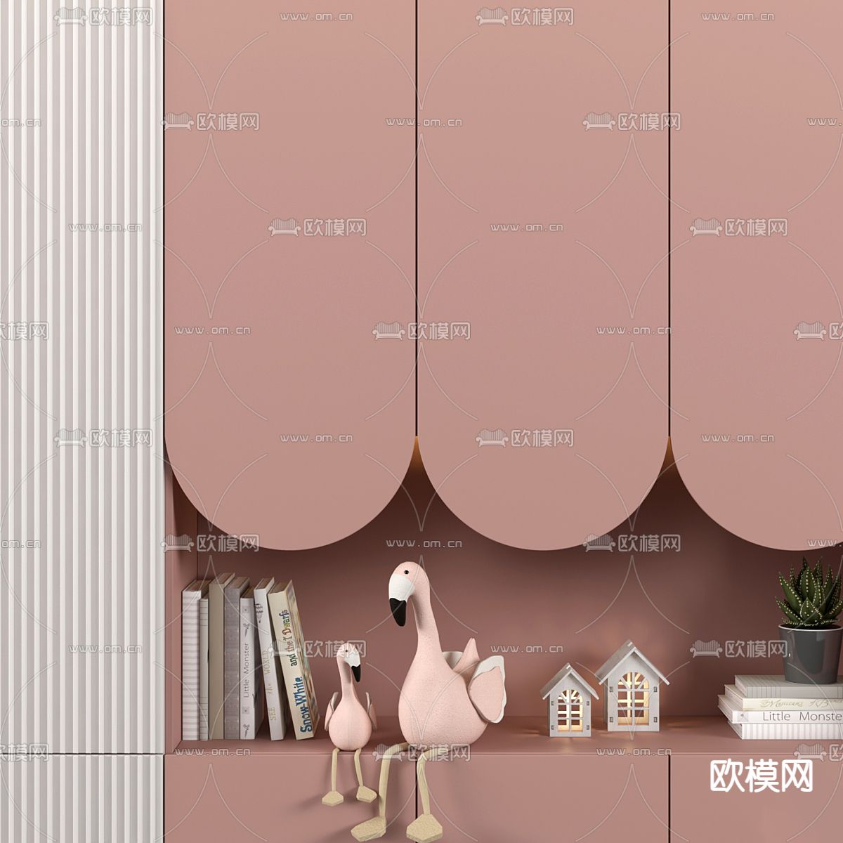 北欧儿童衣柜 书柜3d模型下载（渲染图3）