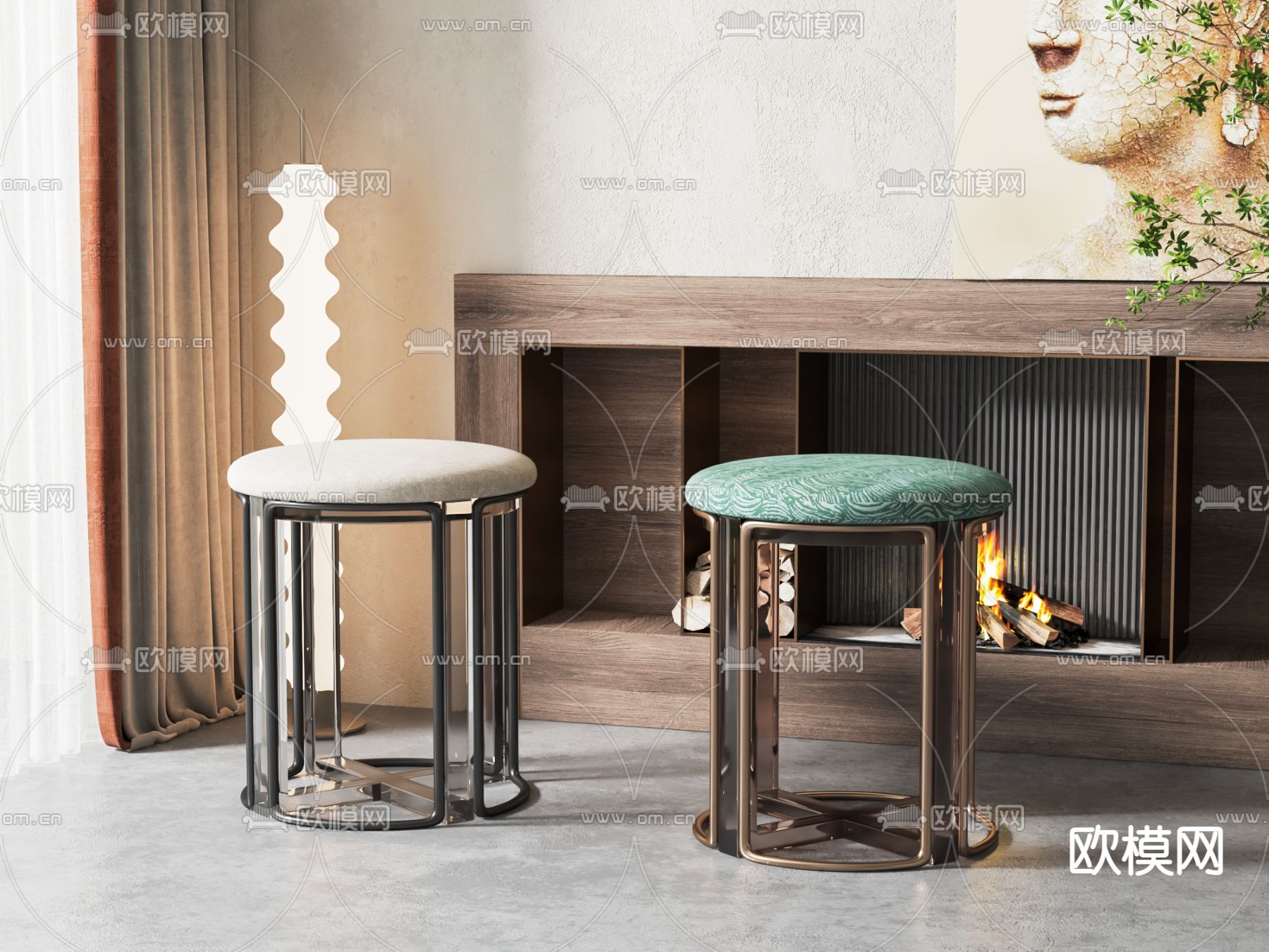 新中式圆凳子3d模型下载