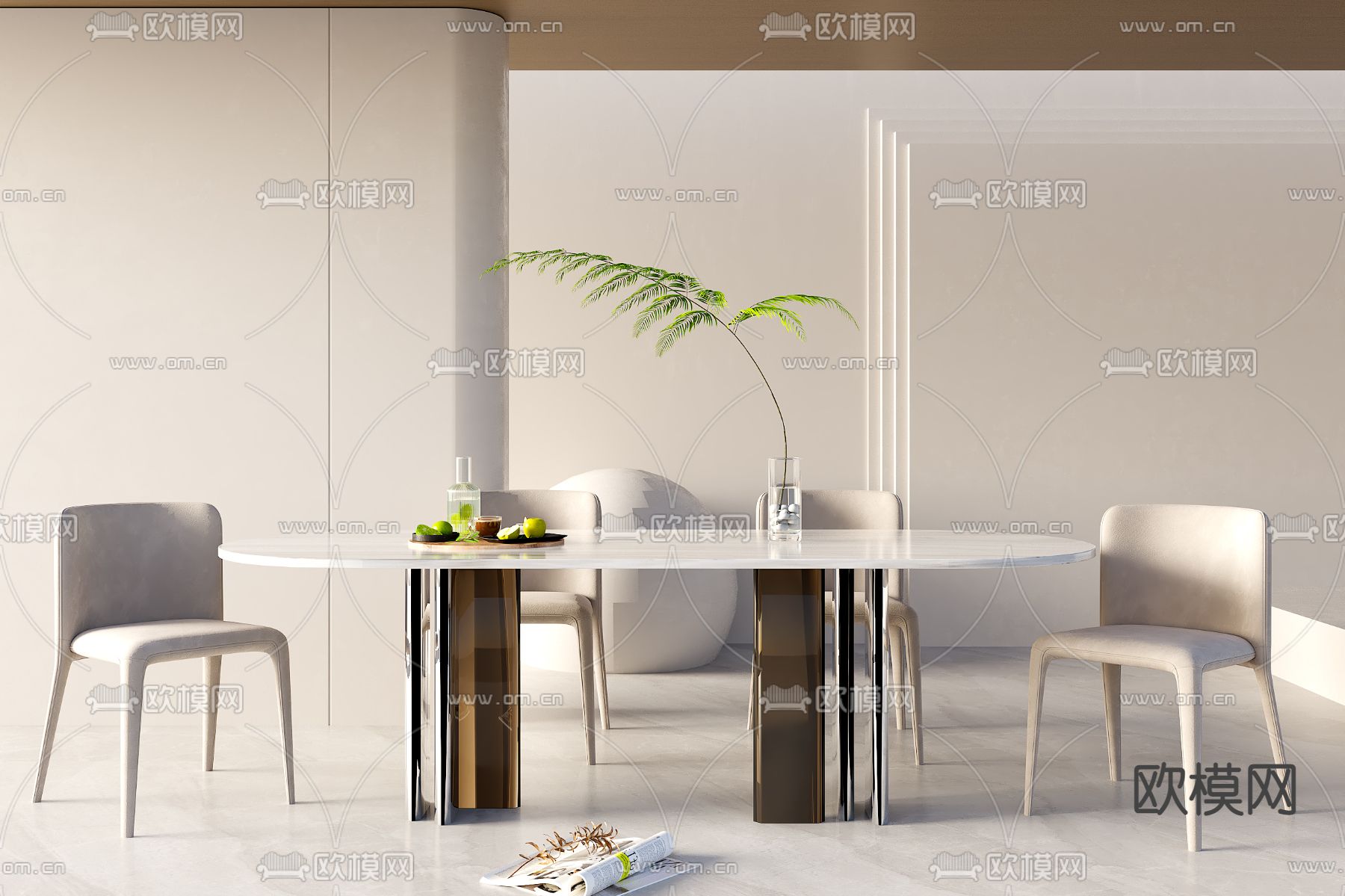 奶油风餐桌椅3d模型