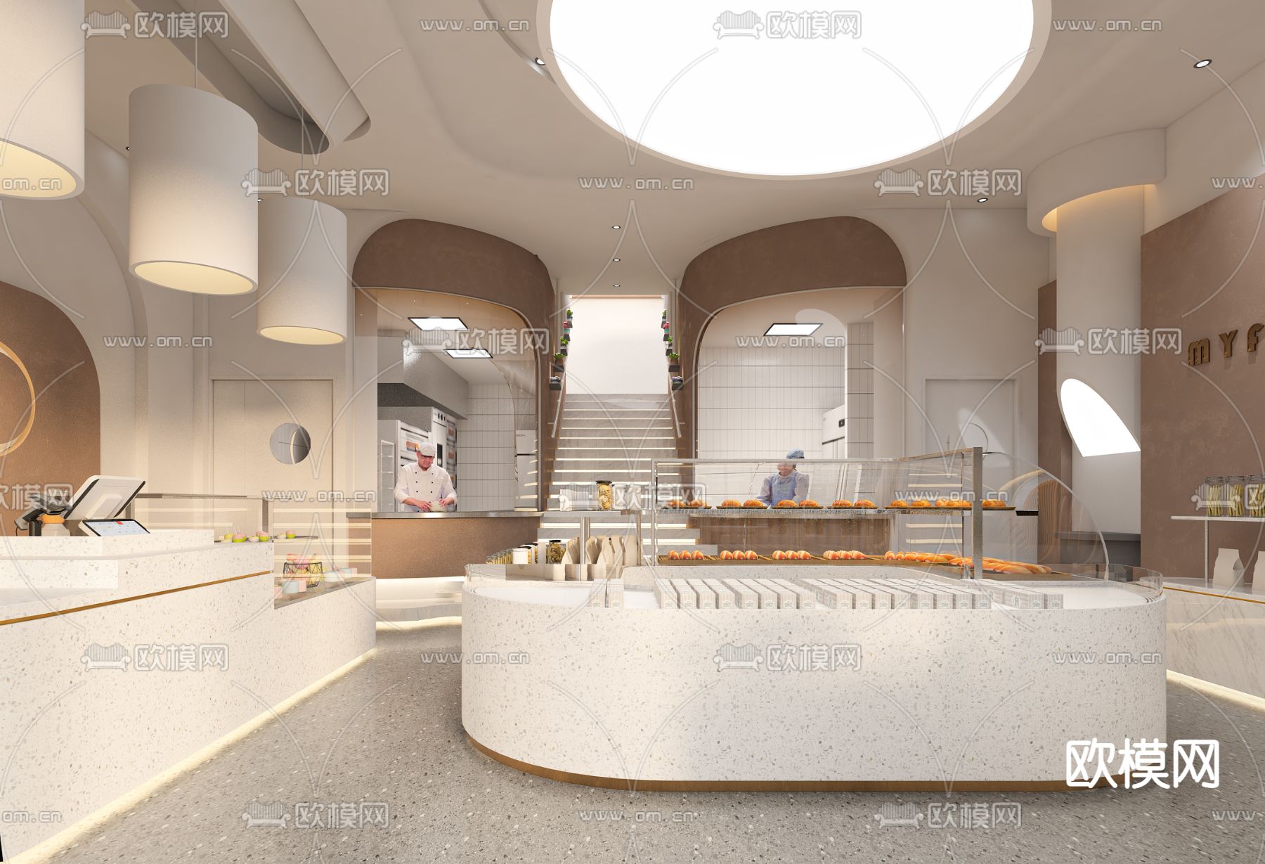 奶油风甜品面包店3d模型下载（渲染图2）