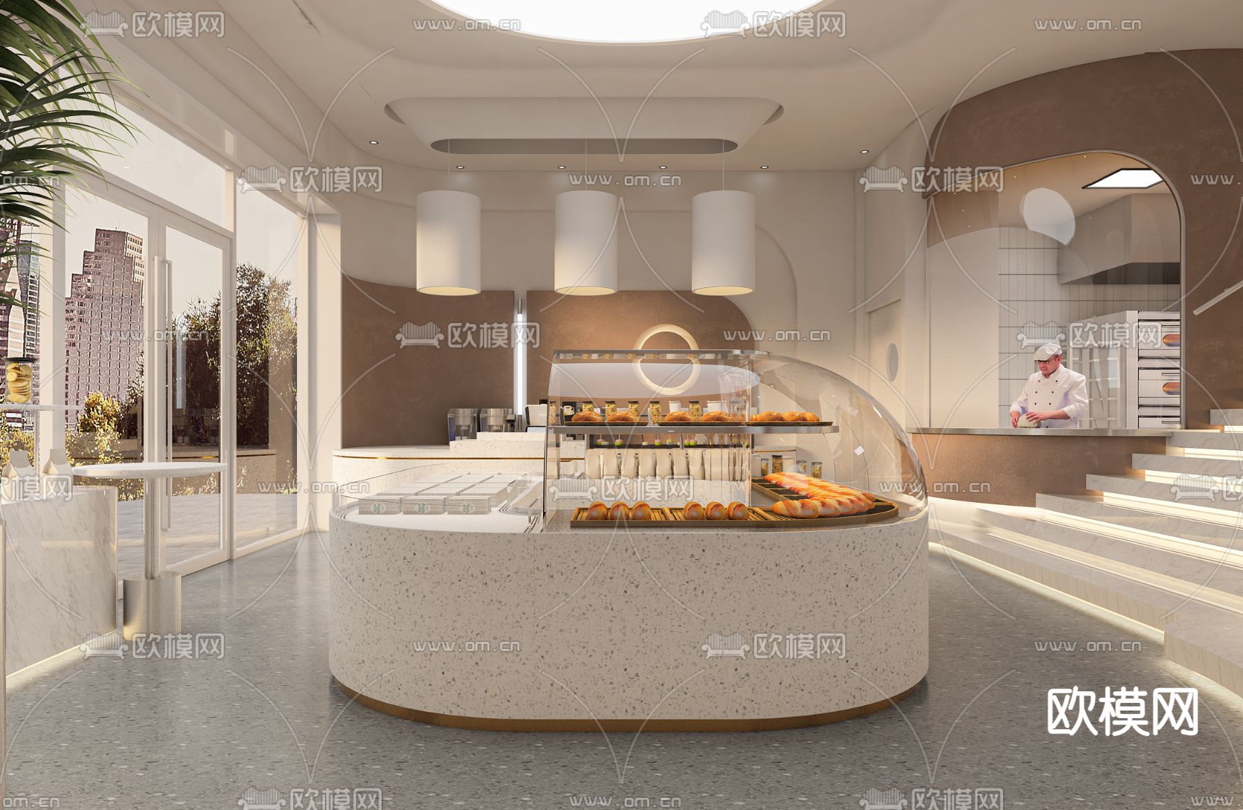 奶油风甜品面包店3d模型下载（渲染图1）