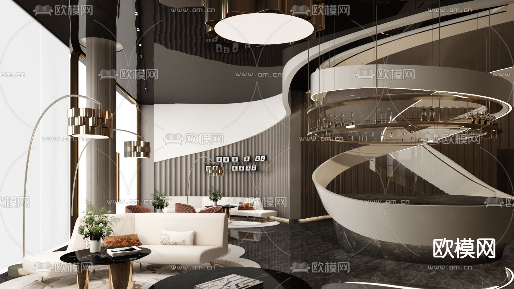 朴悦设计 现代售楼处吧台区3d模型下载