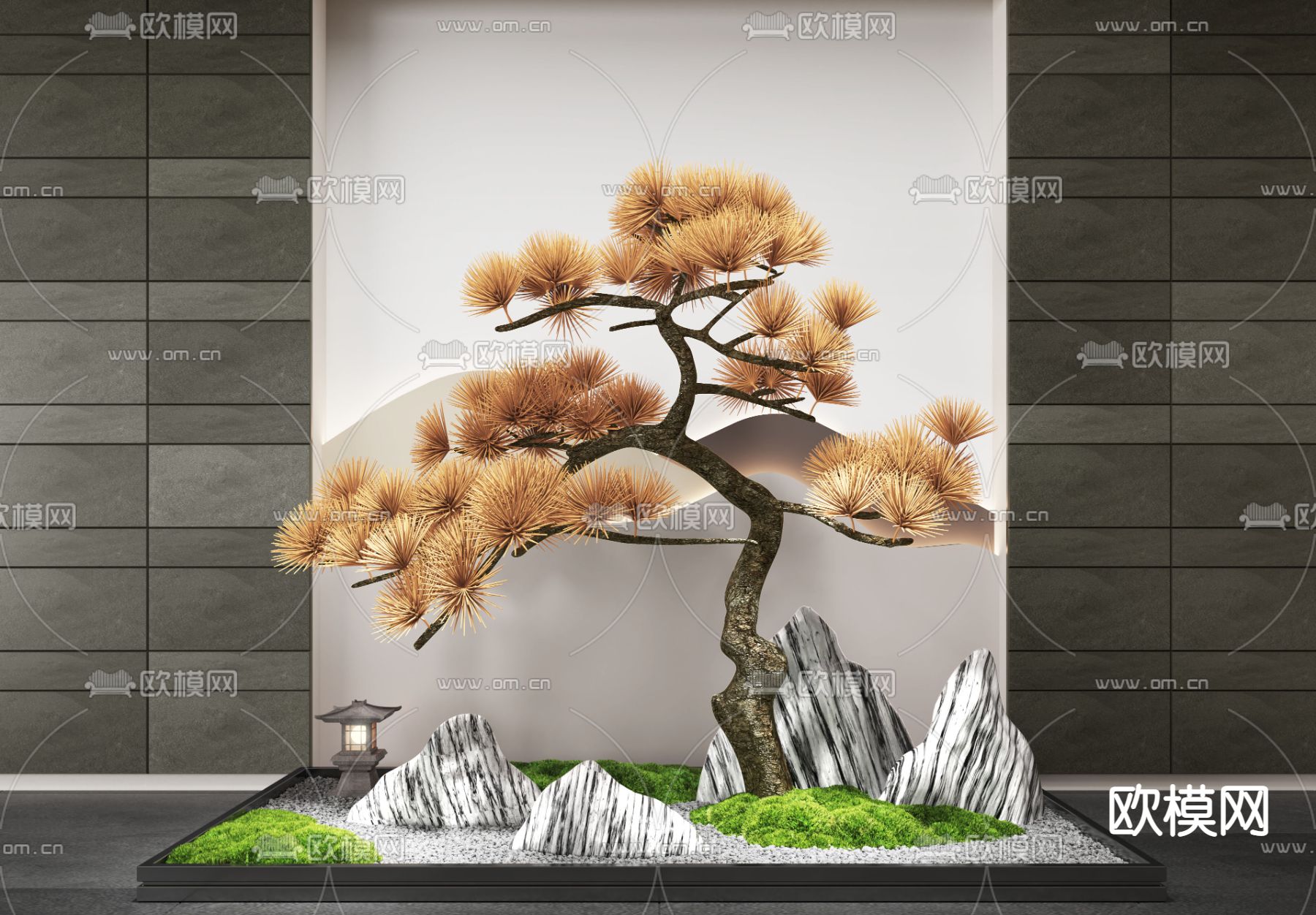 新中式室内景观 植物堆3d模型