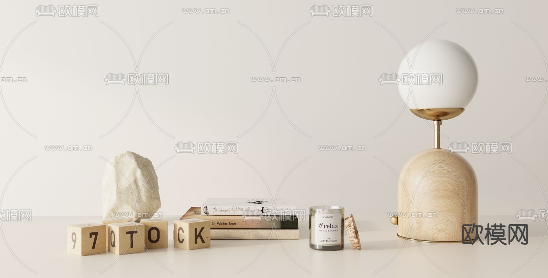 现代台灯 书籍 香薰摆件3d模型下载