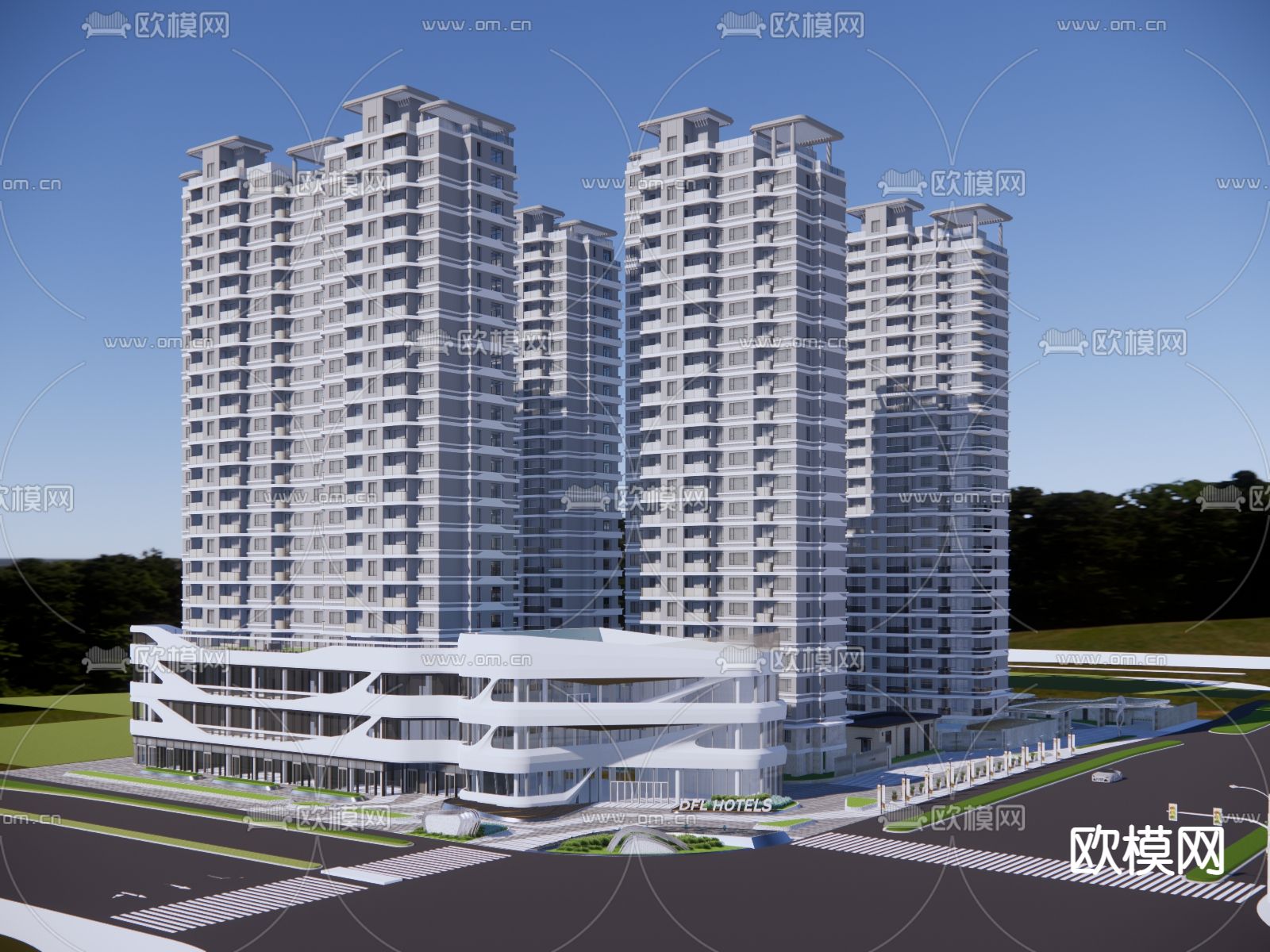 现代住宅小区 高层住宅建筑外观su模型