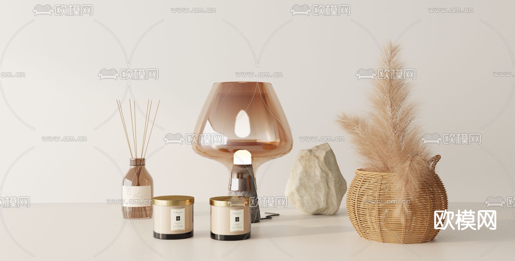 干花香薰 台灯摆件3d模型下载