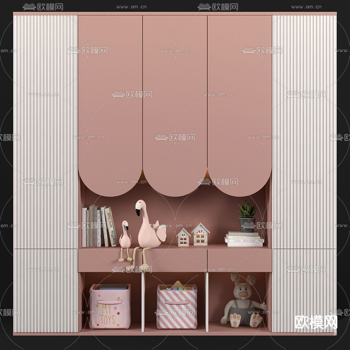 北欧儿童衣柜 书柜3d模型下载（渲染图1）