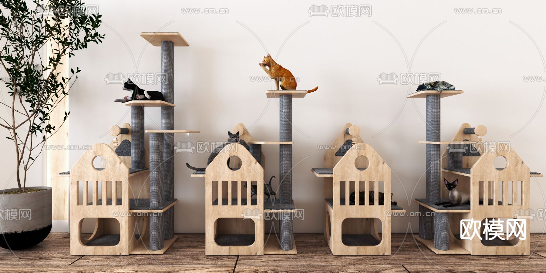 猫窝 猫爬架su模型下载（渲染图1）