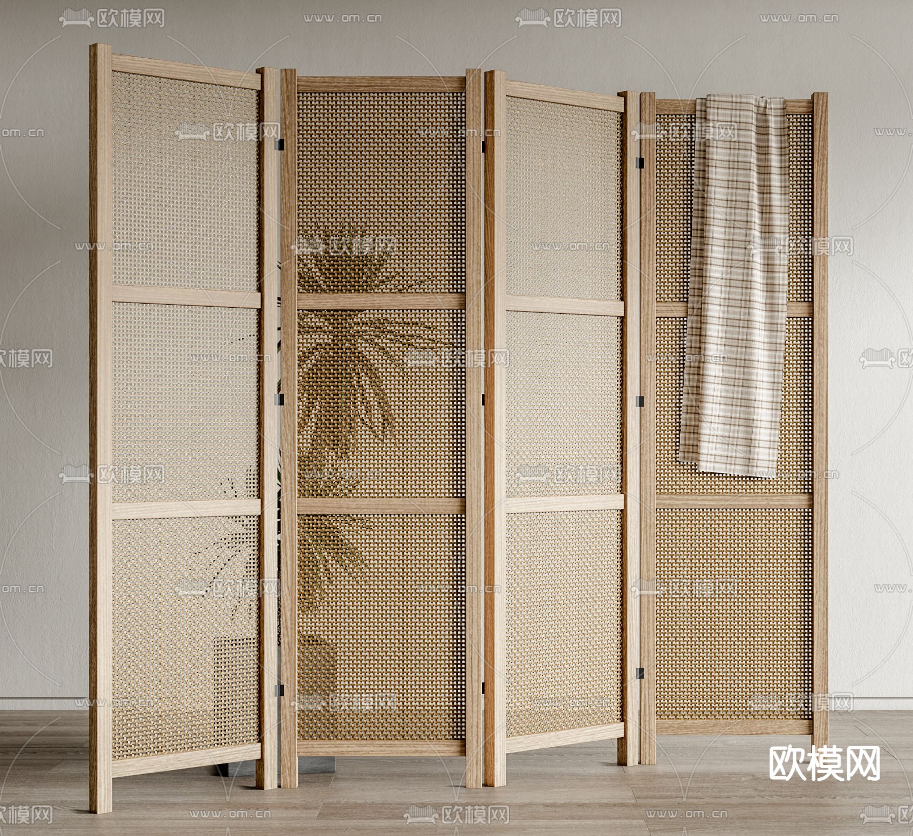 日式藤编屏风隔断su模型下载（渲染图1）