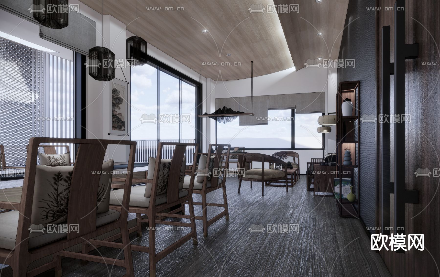 新中式茶楼 茶室su模型