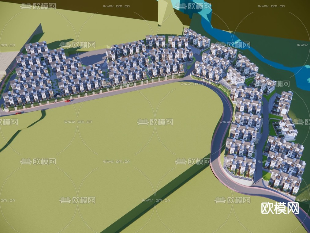 新中式山地联排别墅鸟瞰su模型下载_ID12275236_sketchup模型下载-欧模网