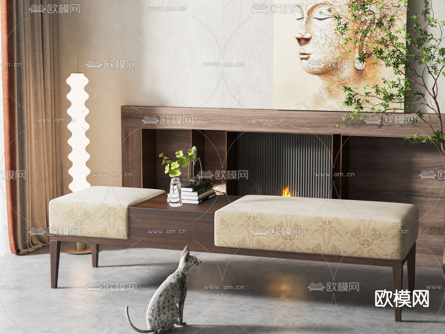 新中式沙发凳3d模型下载