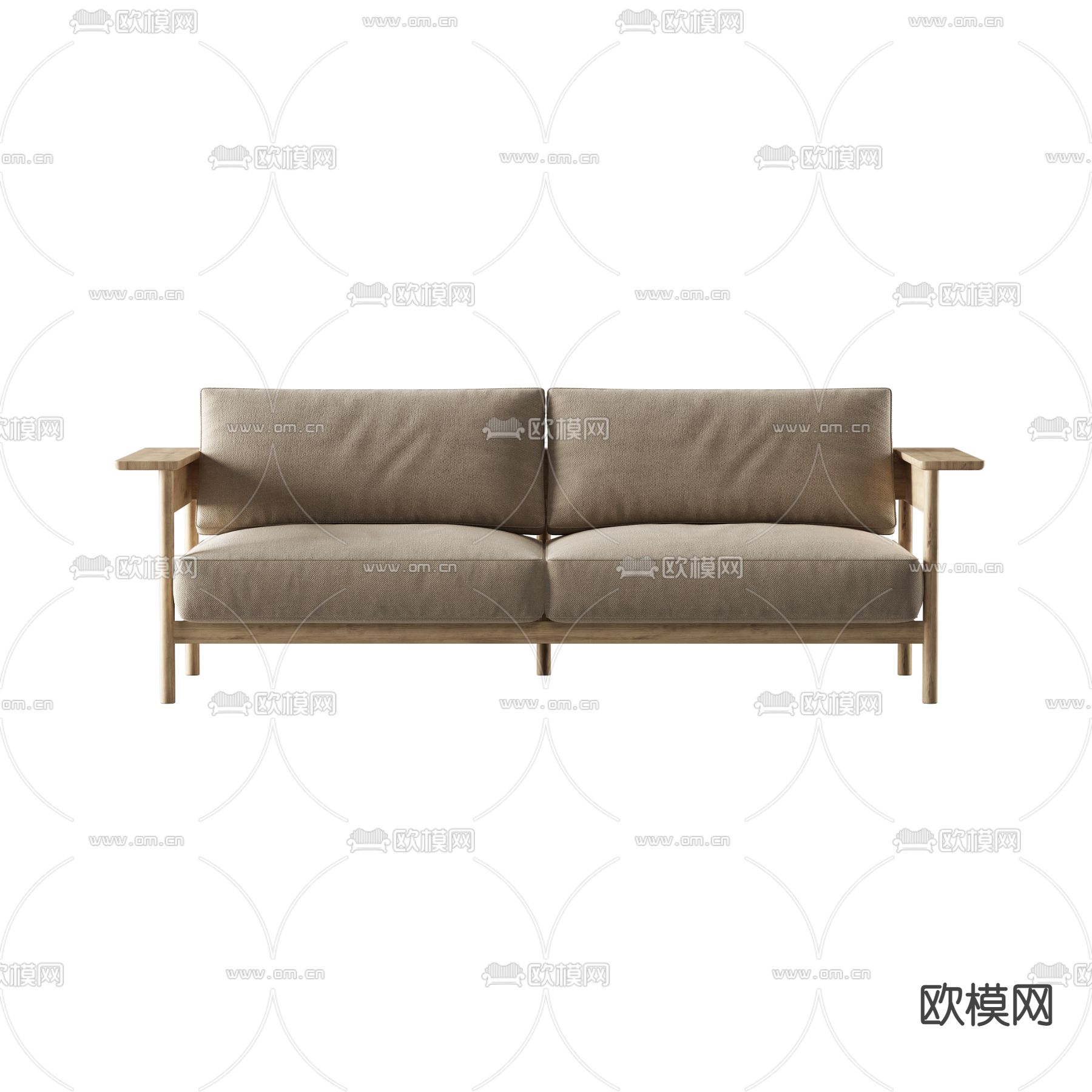 北欧简约实木布艺双人沙发免费3d模型下载_ID12275210_3dmax免费模型-欧模网