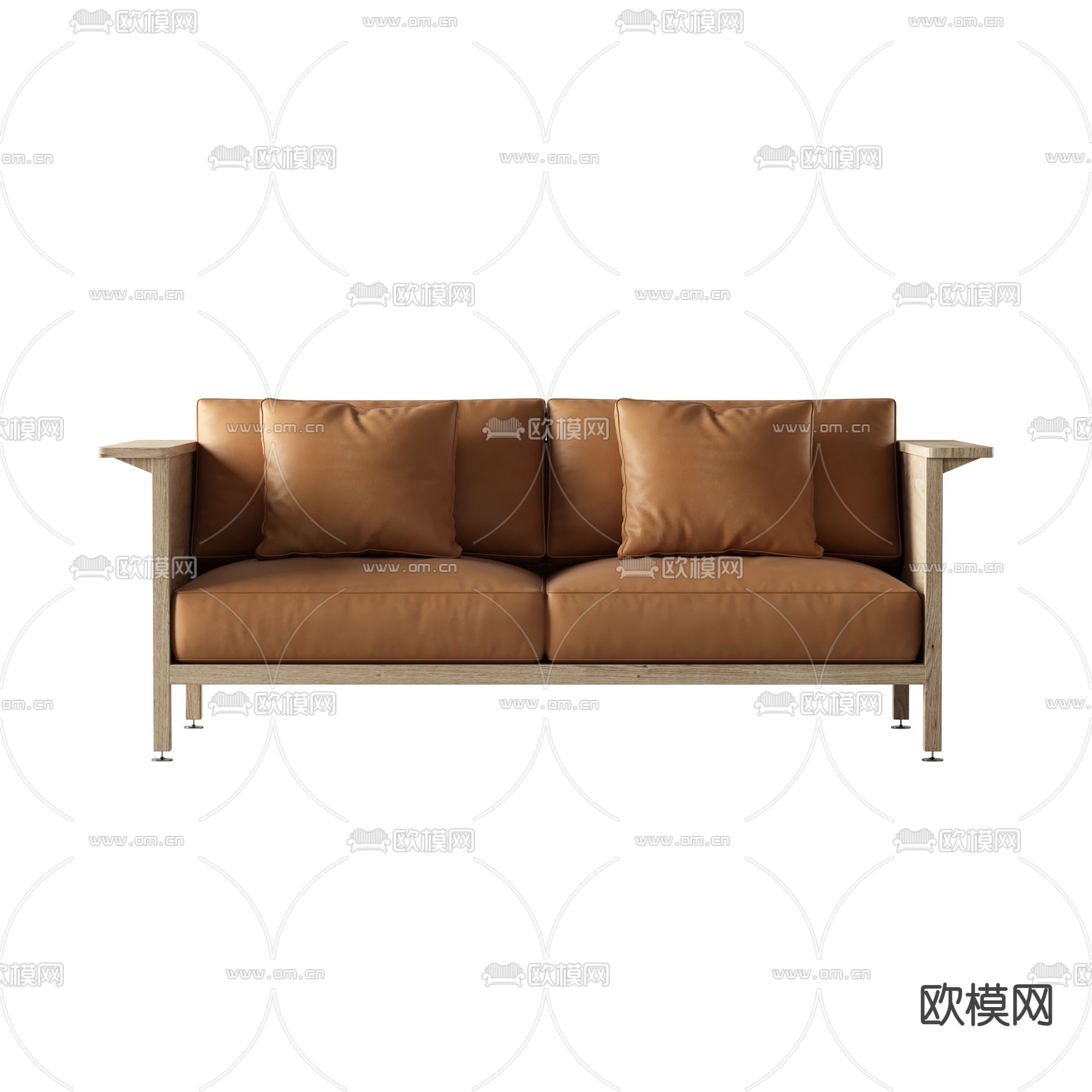 北欧简约实木皮革双人沙发免费3d模型下载