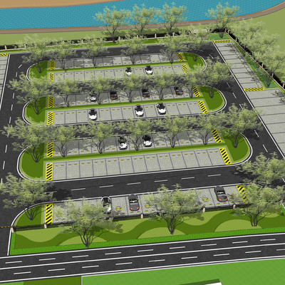  现代生态停车场  户外停车场su模型 