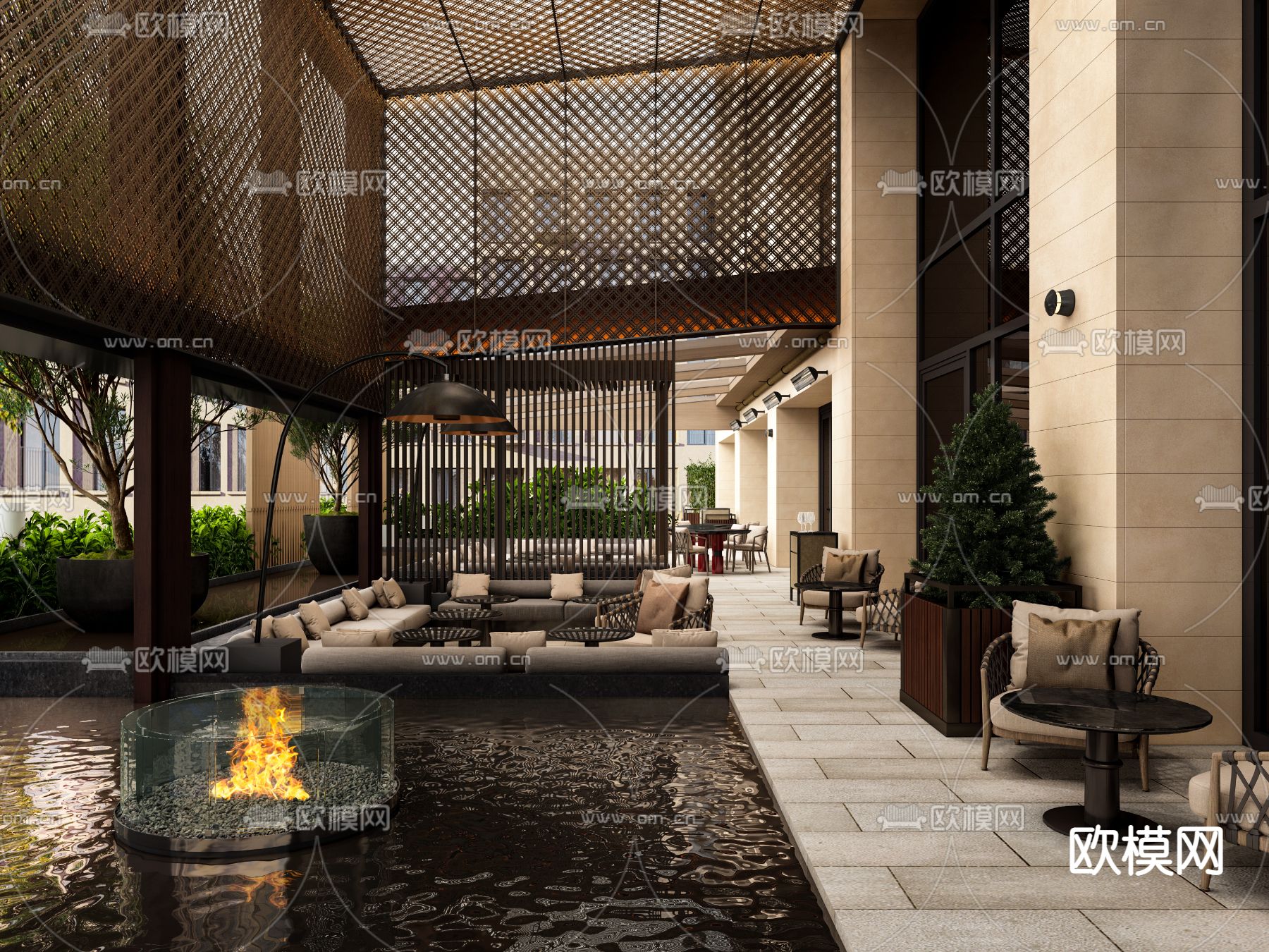 Denniston丹尼斯顿 纽约安缦酒店中庭su模型下载