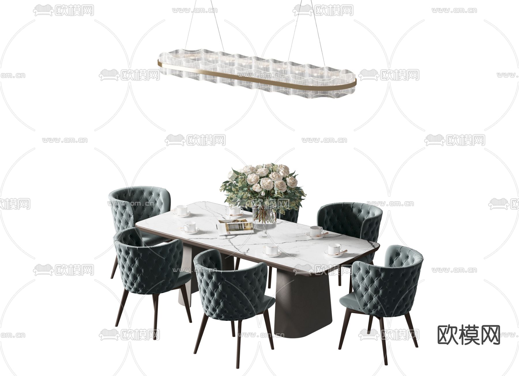 简美条形餐桌椅3d模型下载