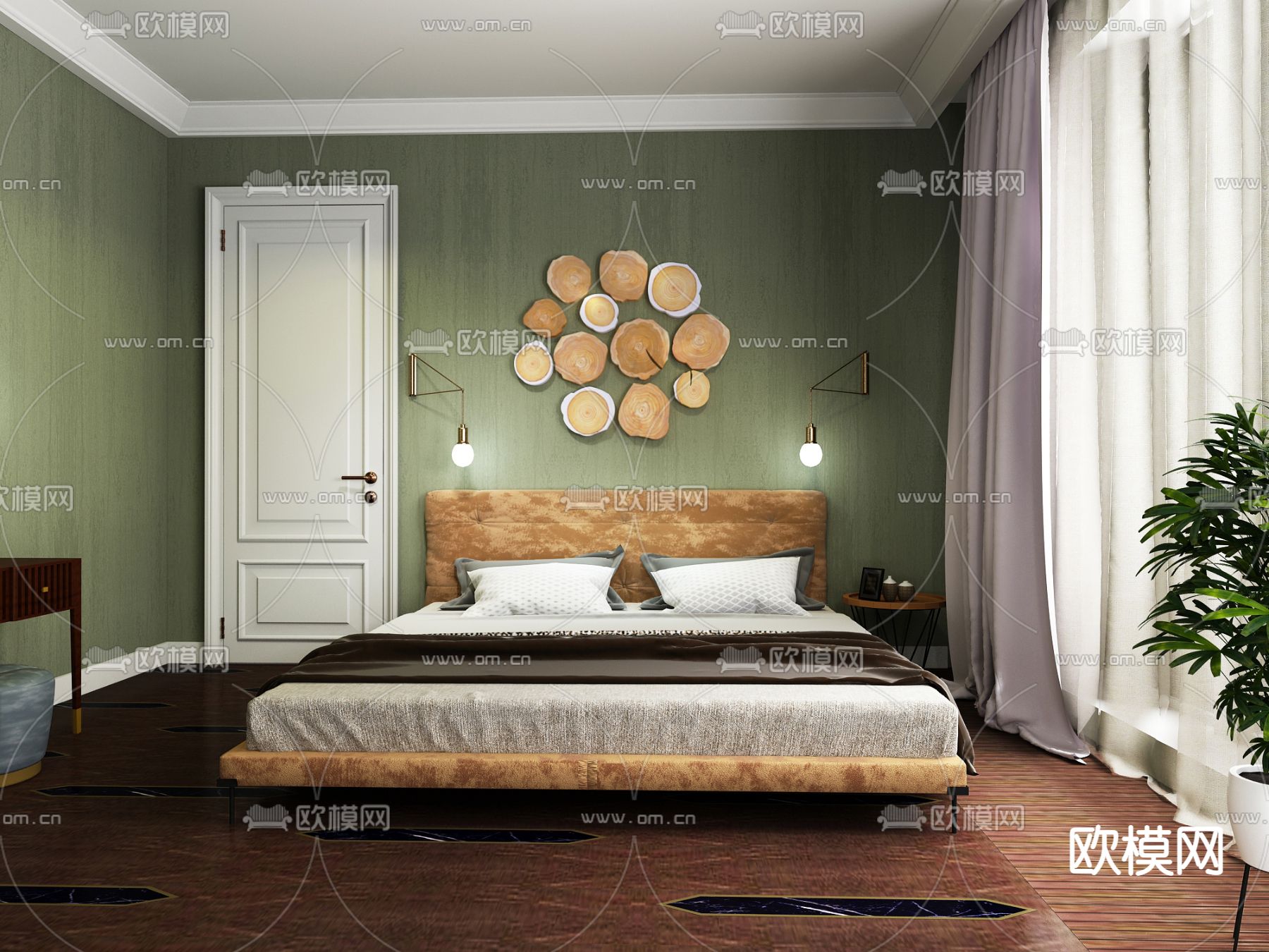 北欧卧室主人房su模型下载